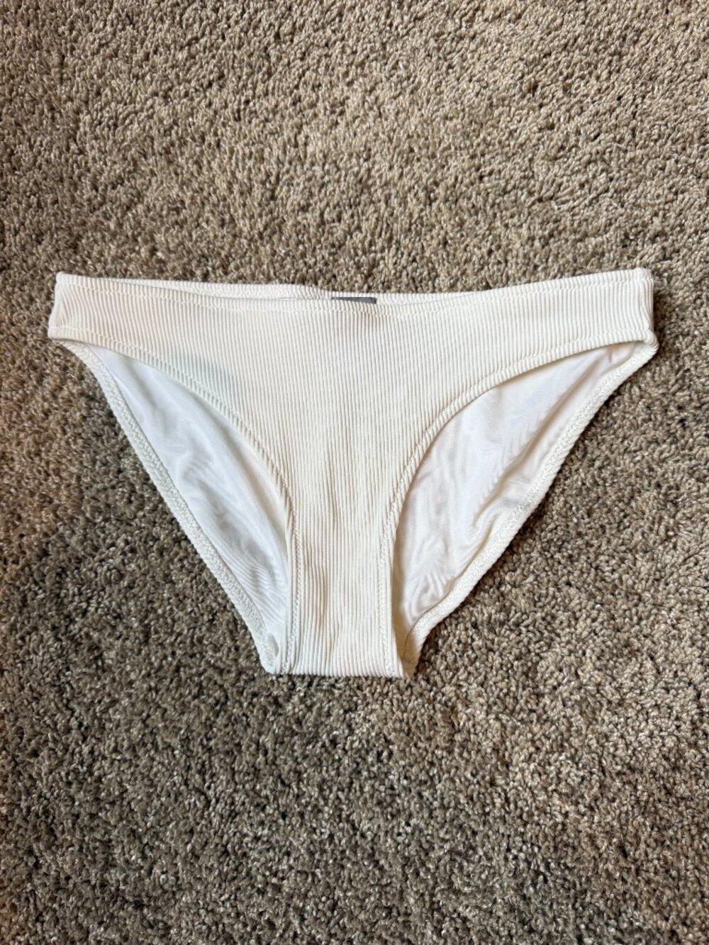 Aerie Ribbed White Bikini Bottoms Full Coverage Size Small